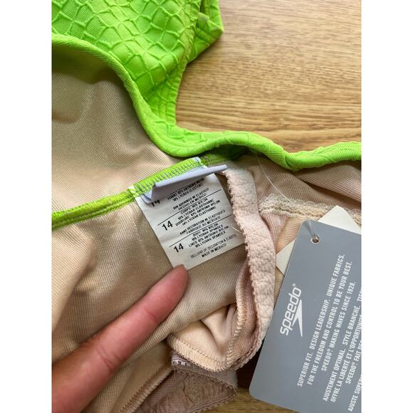 NWT Vintage Green Textured Speedo 90s Y2K Halter Coastal One Piece Swimsuit - Picture 7 of 7